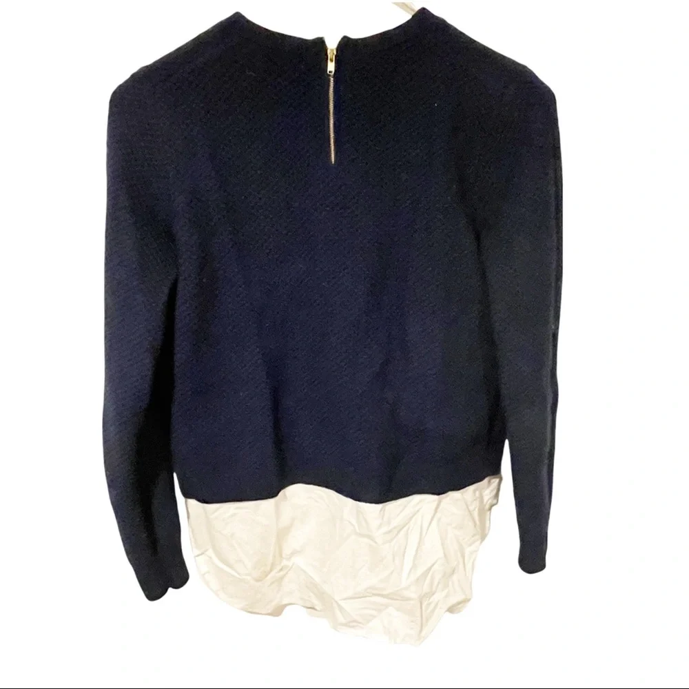 J. Crew Small Navy Waffle‎ Knit Lambswool Shirttail Crewneck Sweater